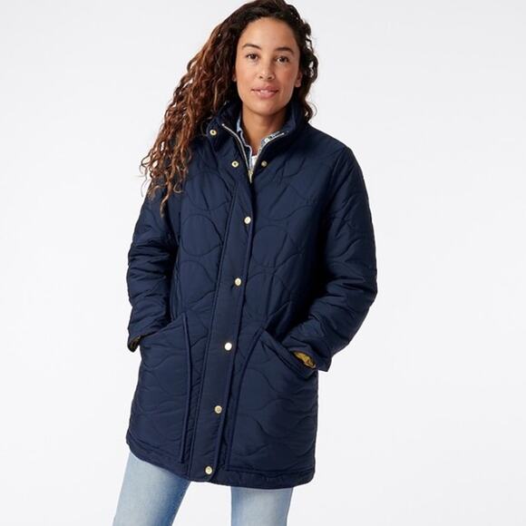 J. CREW Quilted Cocoon Puffer with PrimaLoft® Navy Long Pockets Small - Picture 1 of 13